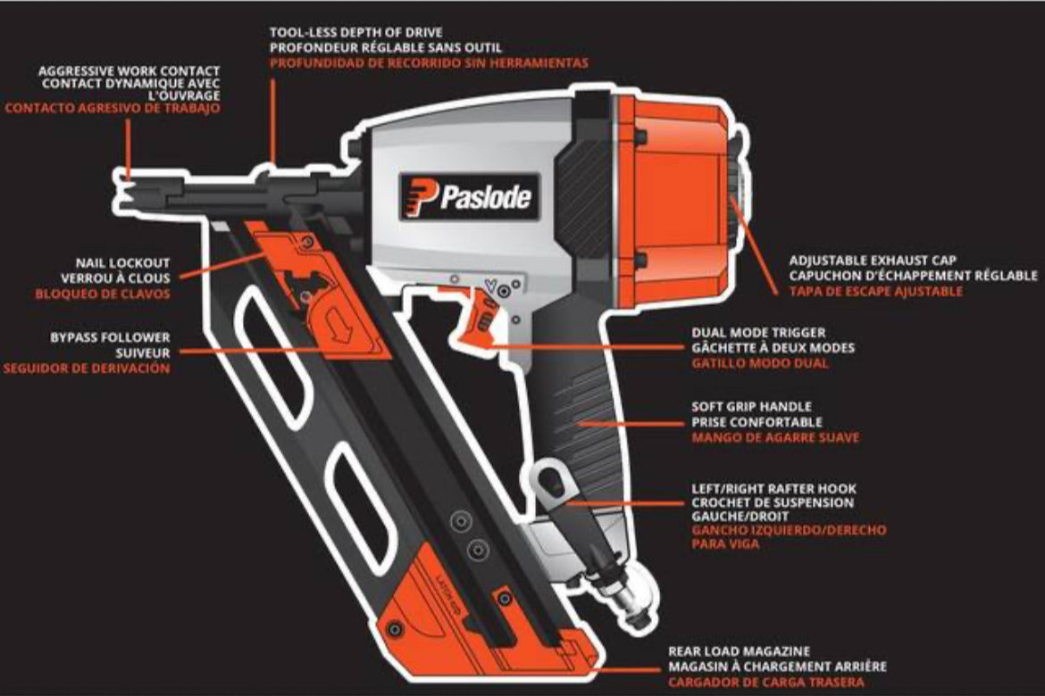 Pneumatic 3-1/4 in. 30 Degree Air Corded Compact Framing Nailer, Paslode