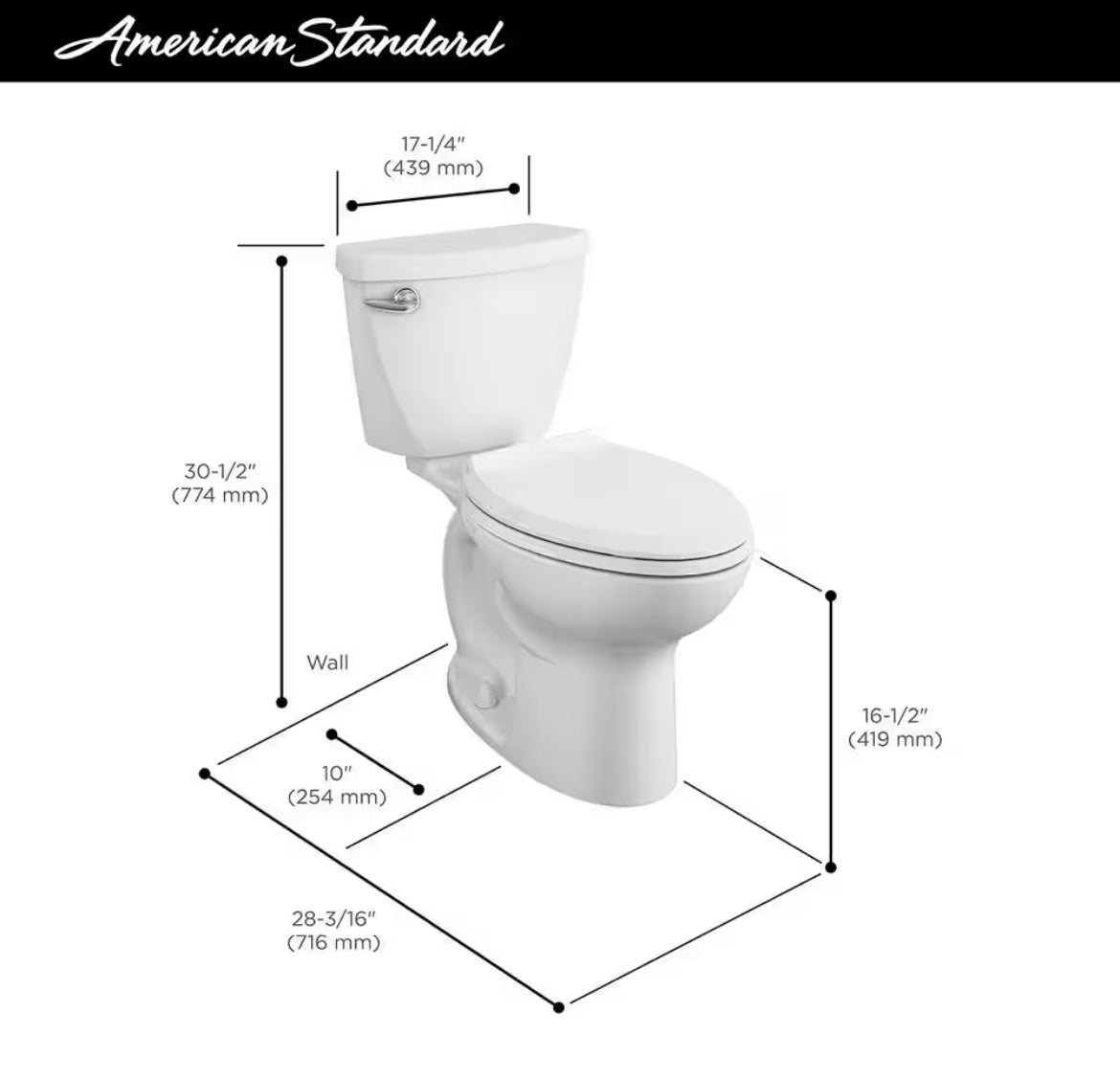 Cadet 3 10 in Rough Two-Piece 1.28 GPF Single Flush Elongated Chair Height Toilet with Slow-Close Seat in White