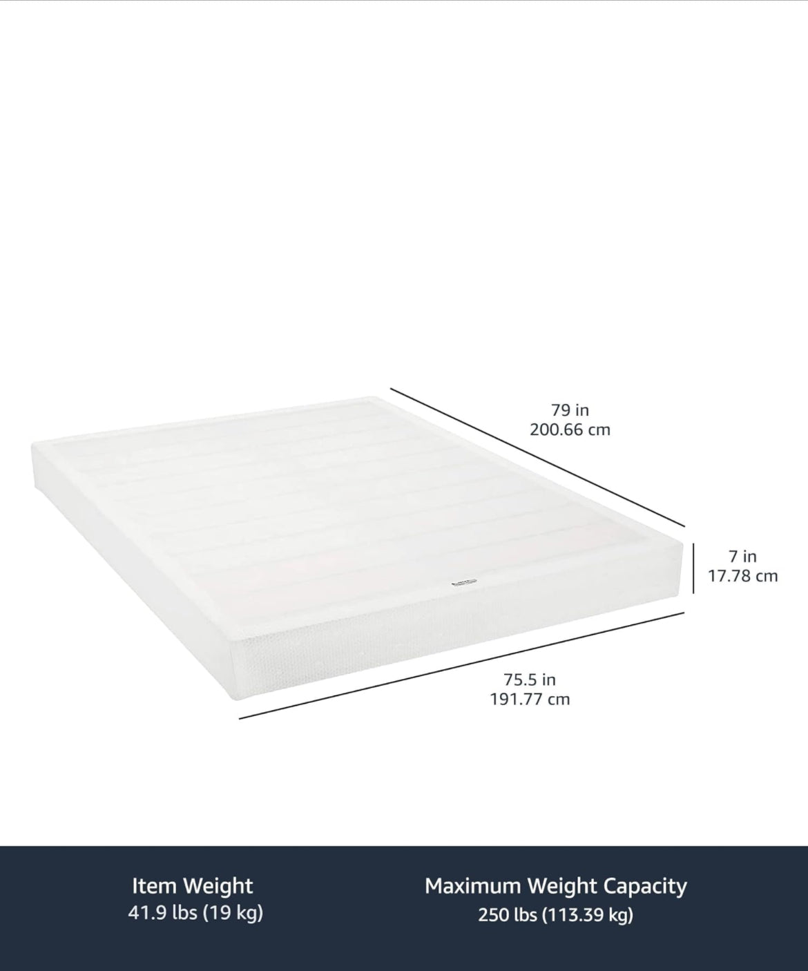 Amazon Basics Smart Box Spring Bed Base, Extra Firm Memory Foam Mattress Foundation, Tool-Free Easy Assembly, King, White, 79 x 75.5 x 7 inches
