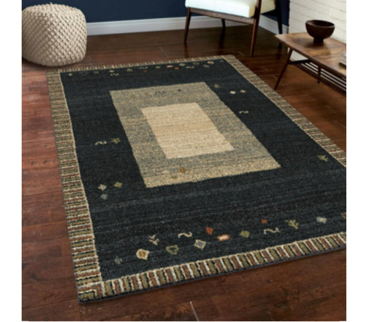 8x11 Orian Next Generation Area Rug 4406 High Pile Dark Blue Blocks Cubes