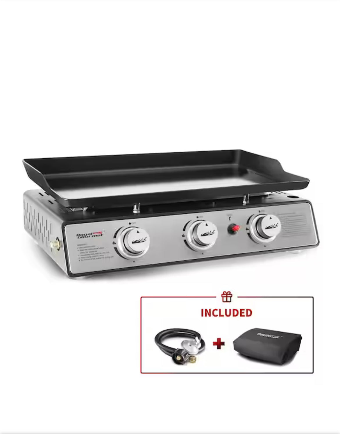 24 in. 3-Burner Portable Table Top Propane Gas Grill Griddle in Black