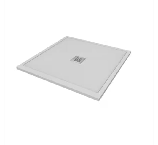 36 in. L x 36 in. W x 1.125 in. H Solid Composite Stone Shower Pan Base with Center Drain in White Sand - CASTICO