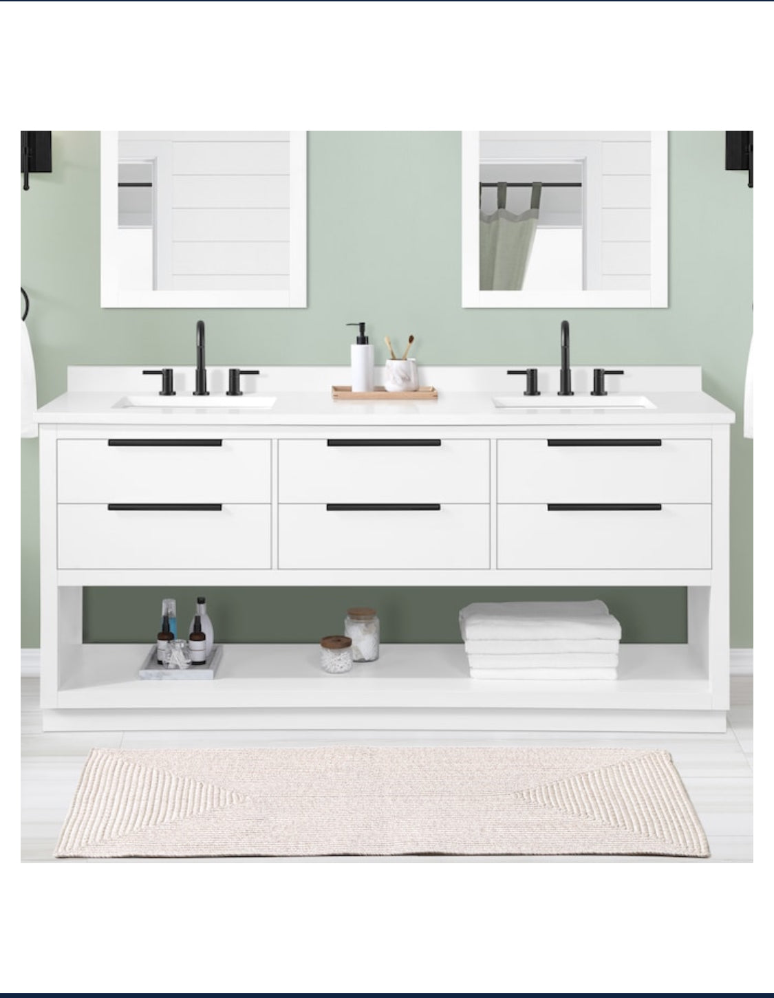 Origin 21 Beecham 72-in White Undermount Double Sink Bathroom Vanity with White Engineered Stone Top