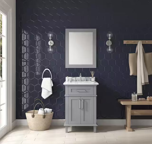 Sonoma 24 in. W x 20 in. D x 34 in. H Single Sink Bath Vanity in Pebble Gray with Carrara Marble Top