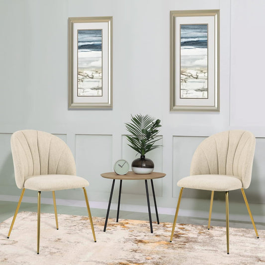 Modern Dining Chair with Tufted Velvet Upholstery, Set of 2, Beige