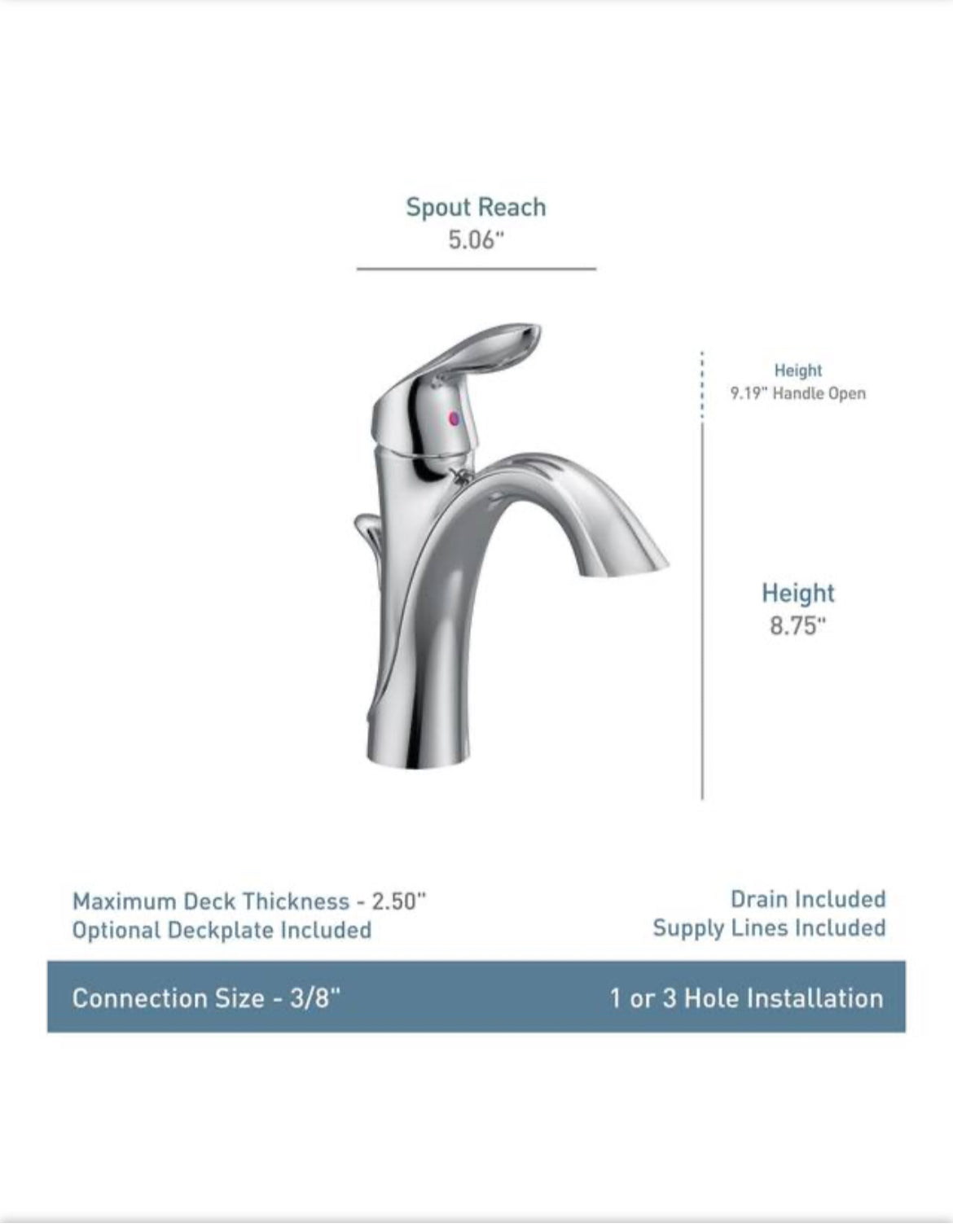 Eva Single-Handle Single Hole High-Arc Bathroom Faucet in Brushed Nickel, Moen