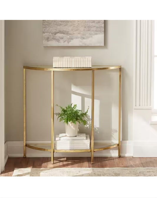 Home Decorators Collection
Bella 32 in. Gold Leaf/Clear Standard Half Moon Glass Console Table with Storage