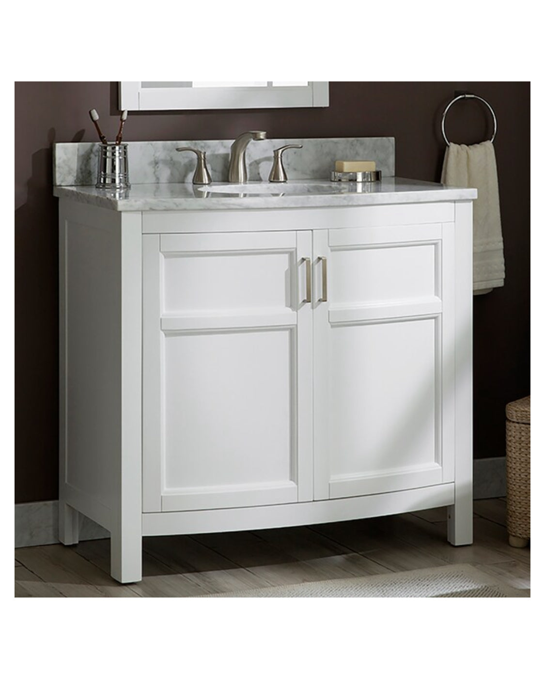 allen + roth Moravia 36-in White Undermount Single Sink Bathroom Vanity with Natural Carrara Marble Top