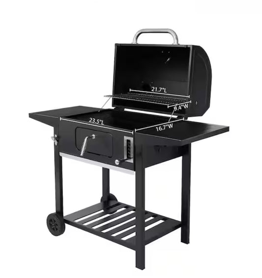 24-in. Charcoal Grill, Heavy-duty BBQ Smoker, Black