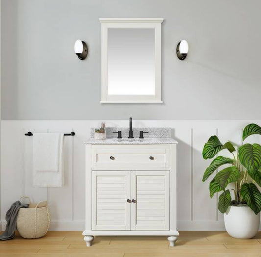 Hamilton 31 in. W x 22 in. D x 35 in. H Single Sink Freestanding Bath Vanity in Ivory with Gray Granite Top