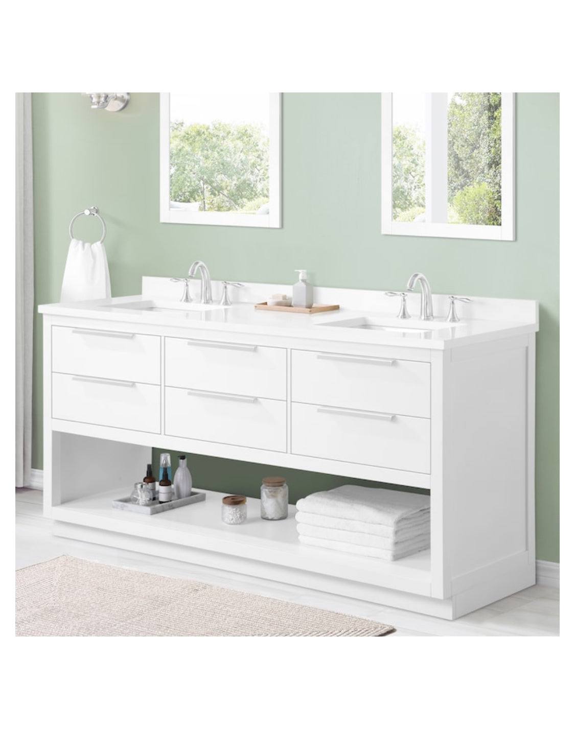 Origin 21 Beecham 72-in White Undermount Double Sink Bathroom Vanity with White Engineered Stone Top