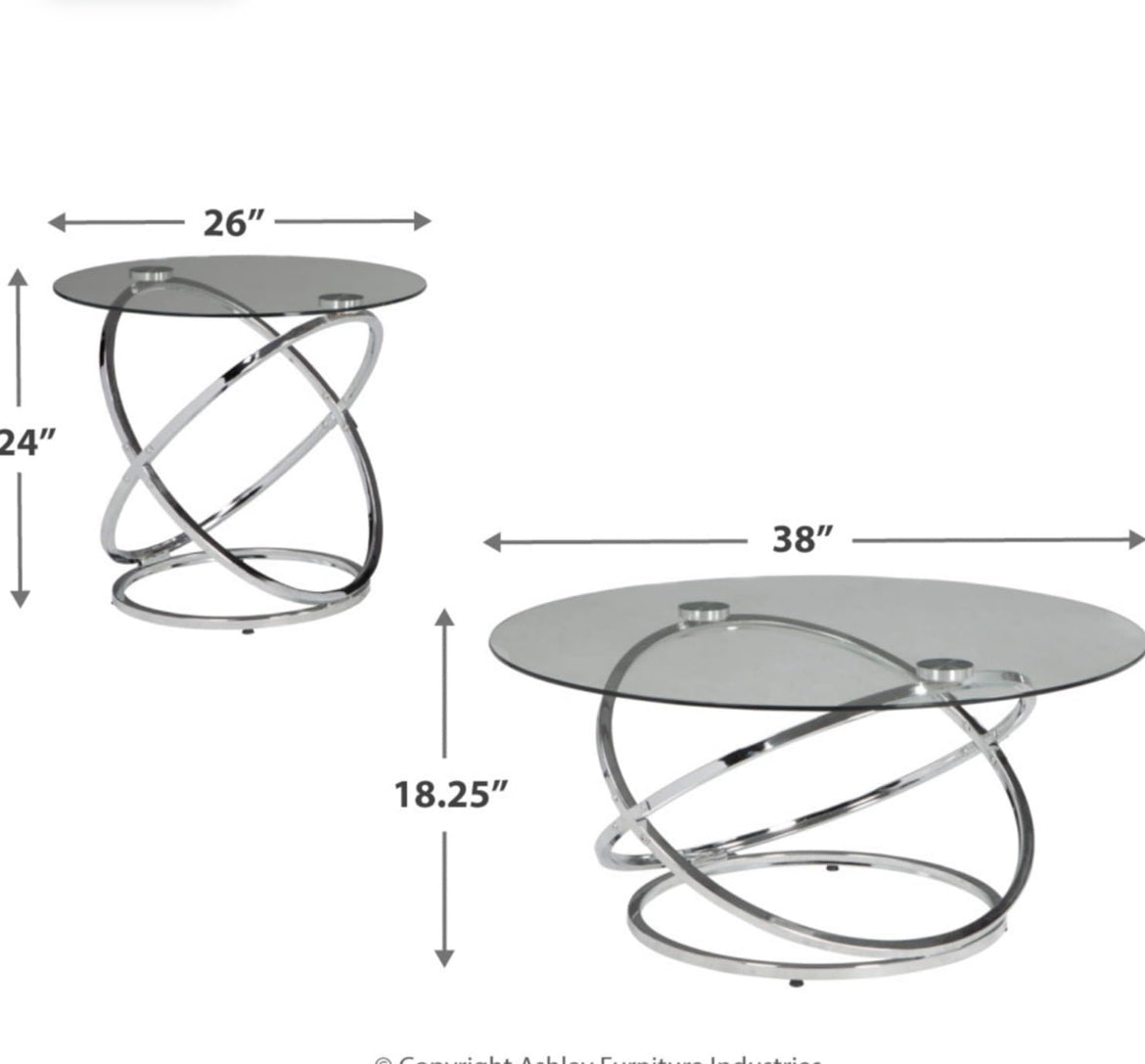 Signature Design by Ashley Hollynyx Contemporary Round 3-Piece Occasional Table Set, Includes Coffee Table and 2 End Tables, Chrome