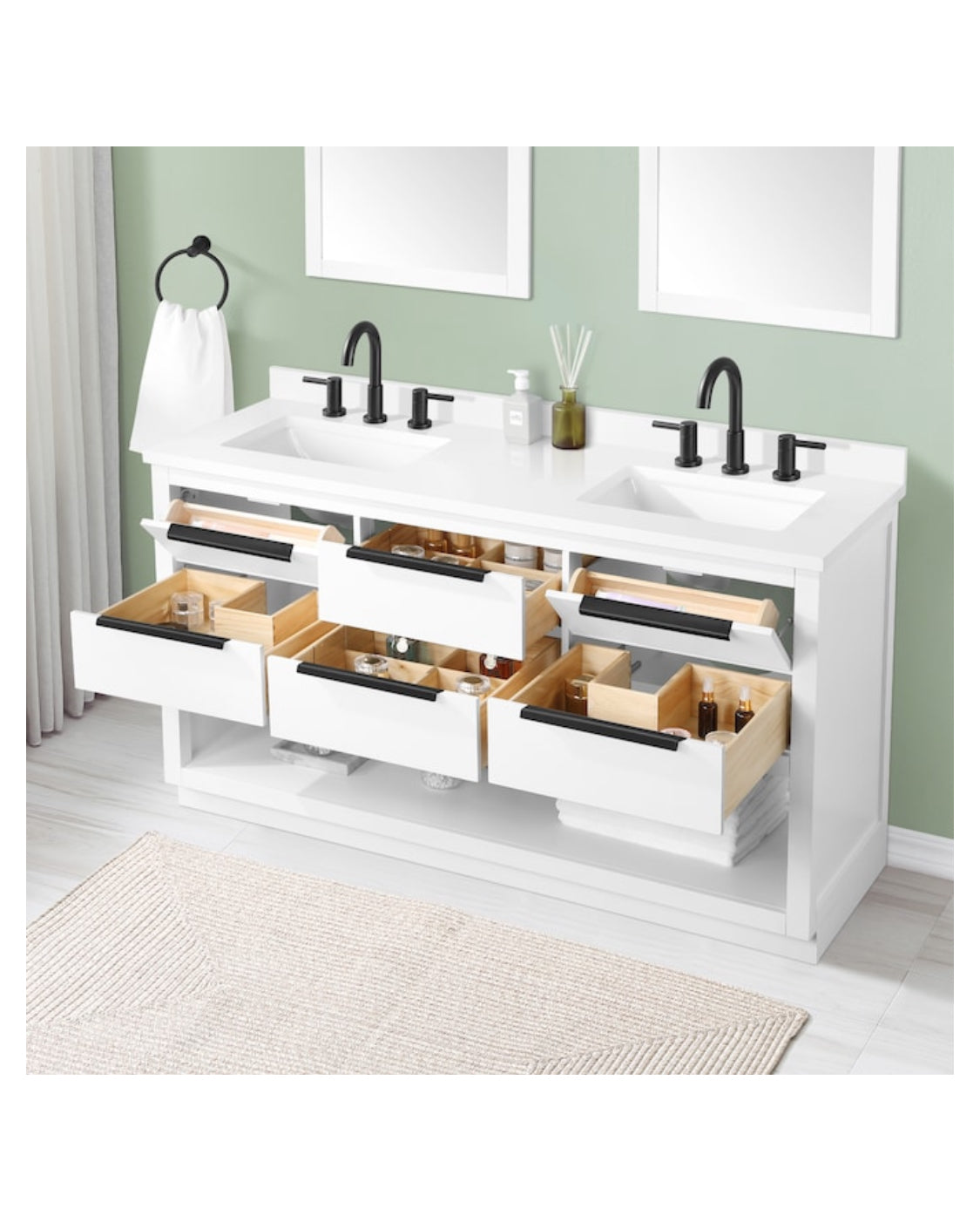 Origin 21 Beecham 60-in White Undermount Double Sink Bathroom Vanity with White Engineered Stone Top