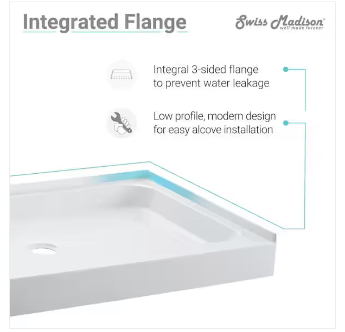 Swiss Madison - 
Voltaire 60 in. x 32 in. Acrylic Single-Threshold Center Drain Shower Base in White