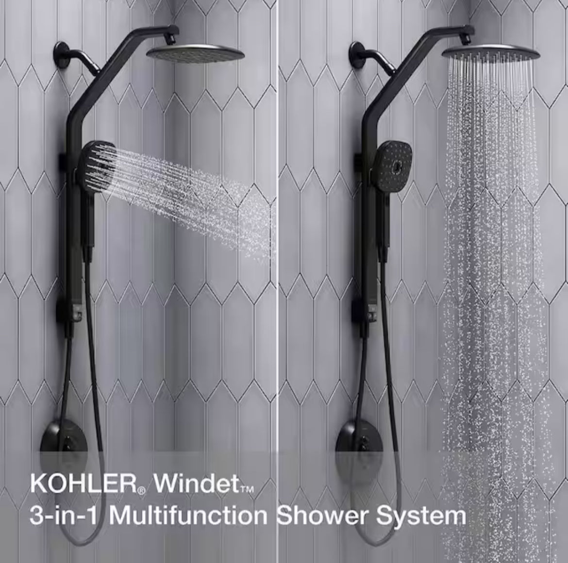 Windet Showering Rail Combo in Matte Black, Kohler