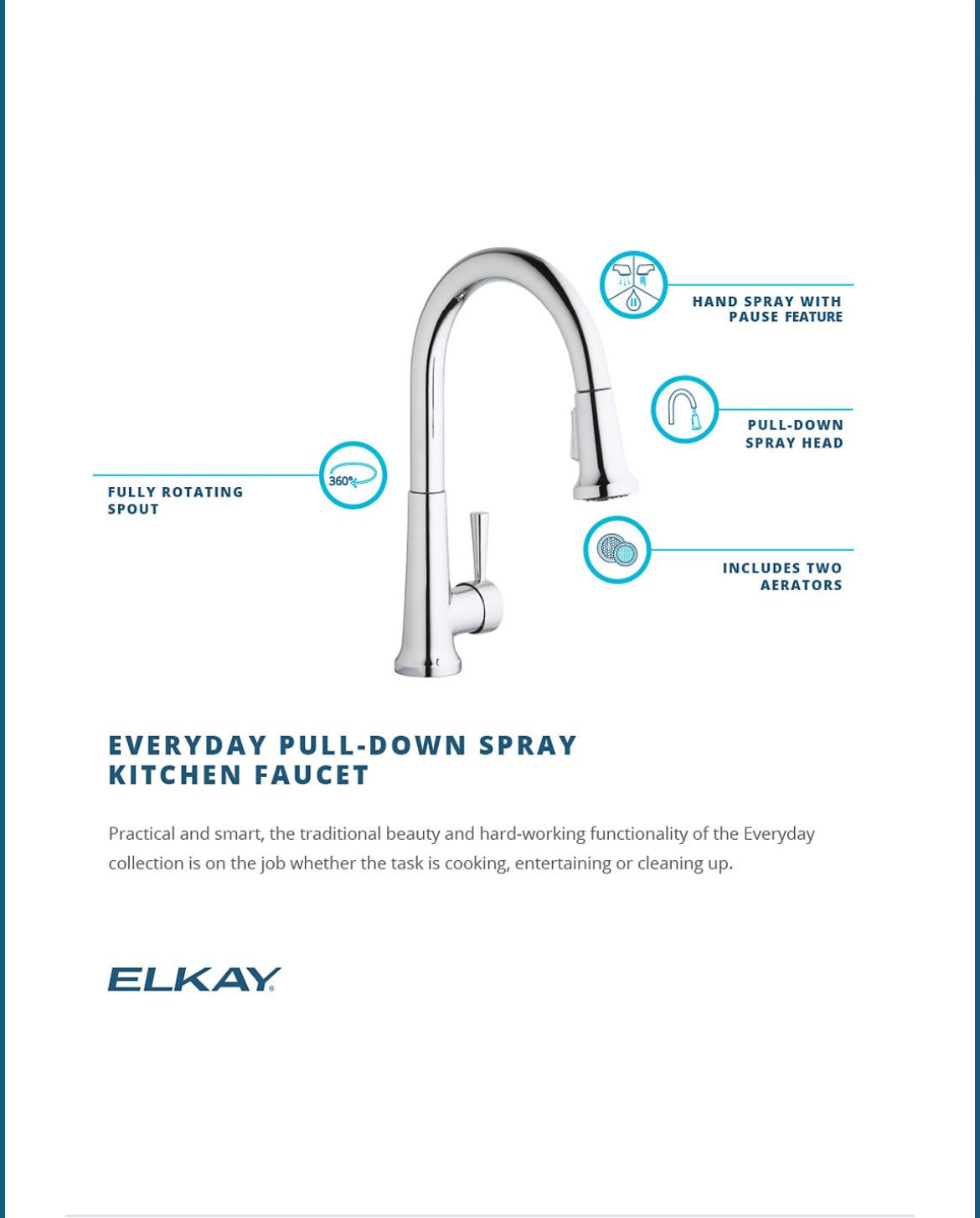 Elkay Everyday Single Hole Deck Mount Kitchen Faucet with Pull-down Spray Forward Only Lever Handle Chrome