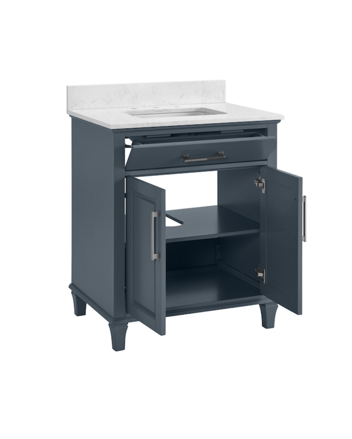 allen + roth Brookview 30-in Slate Blue Undermount Single Sink Bathroom Vanity with Carrara Engineered Marble Top