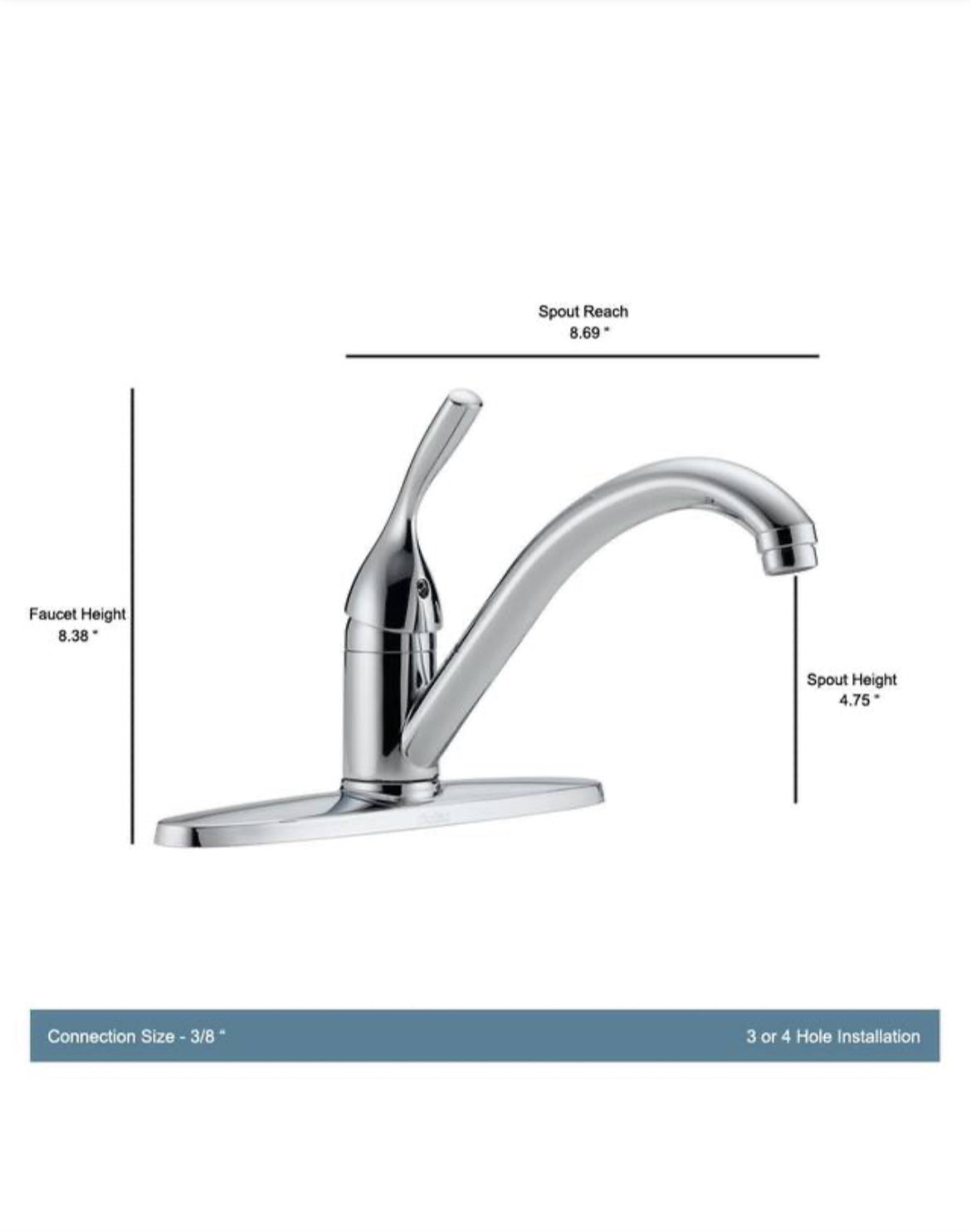 Classic Single-Handle Standard Kitchen Faucet in Chrome, Delta