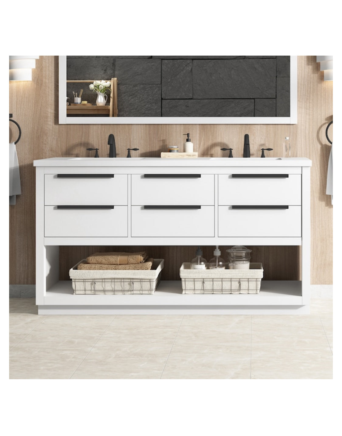 Origin 21 Beecham 60-in White Undermount Double Sink Bathroom Vanity with White Engineered Stone Top