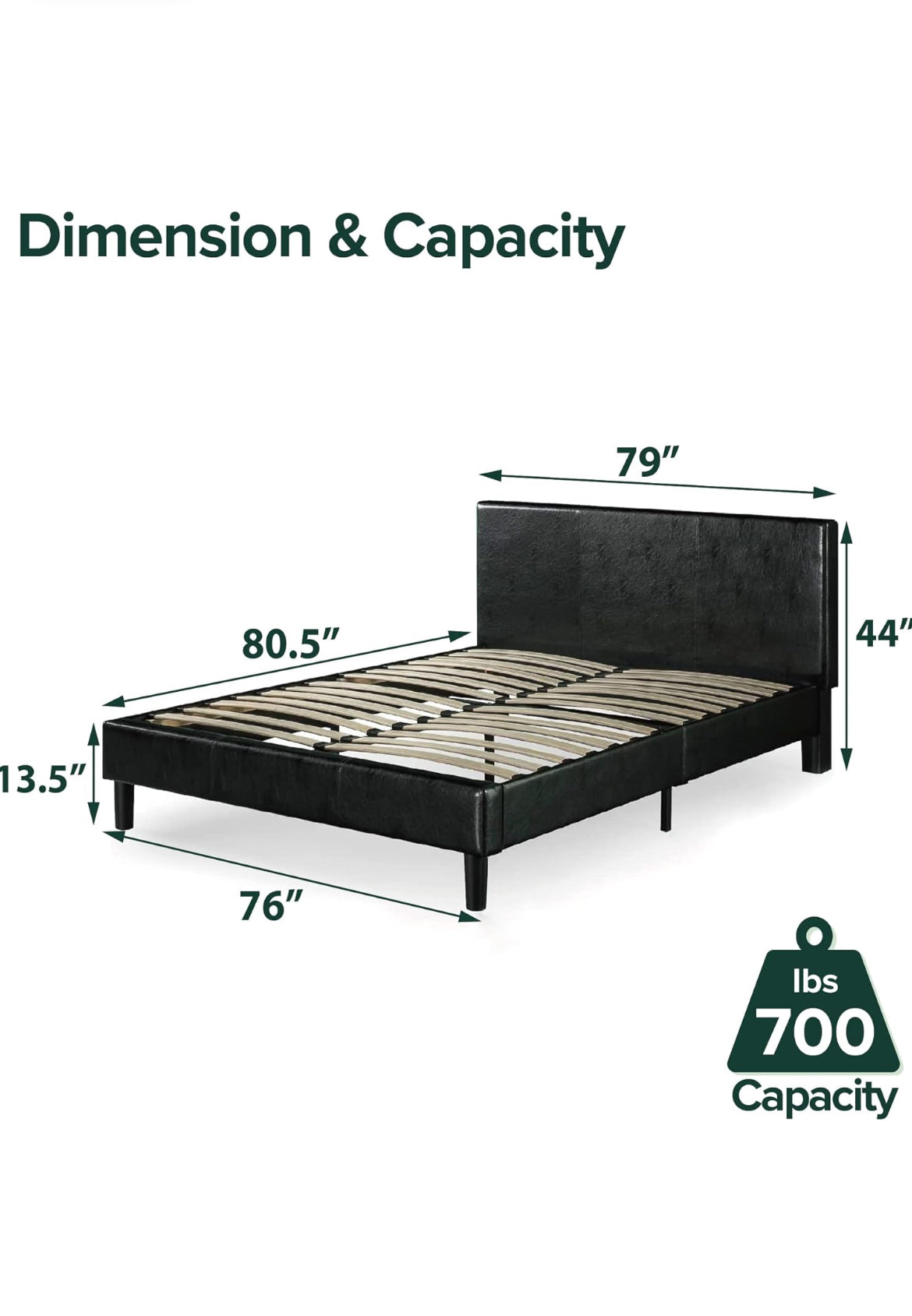 ZINUS Jade Faux Leather Upholstered Platform Bed Frame / Mattress Foundation with Wood Slat Support / No Box Spring Needed / Easy Assembly, King