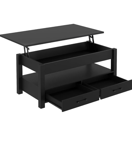 Rolanstar Coffee Table, Lift Top Coffee Table with Drawers and Hidden Compartment, Retro Central Table with Wooden Lift Tabletop, for Living Room, Black