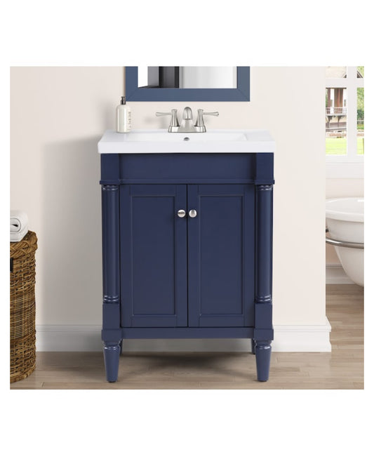 allen + roth Stanton 24-in Navy Blue Single Sink Bathroom Vanity with White Porcelain Top