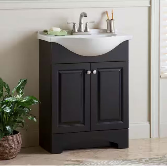 Chelsea 26 in. W x 18 in. D x 36 in. H Single Sink Freestanding Bath Vanity in Charcoal with White Porcelain Top