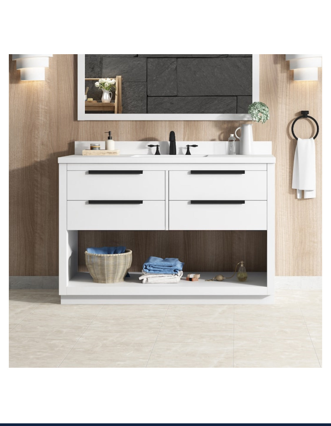 Origin 21 Beecham 48-in White Undermount Single Sink Bathroom Vanity with White Engineered Stone Top