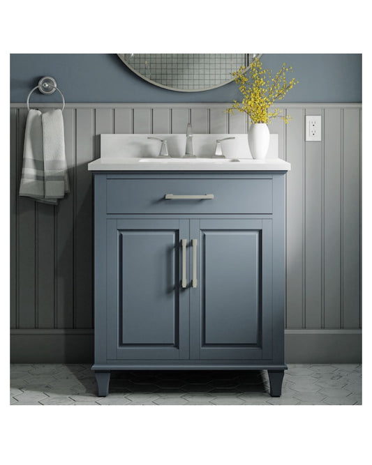 allen + roth Brookview 30-in Slate Blue Undermount Single Sink Bathroom Vanity with Carrara Engineered Marble Top
