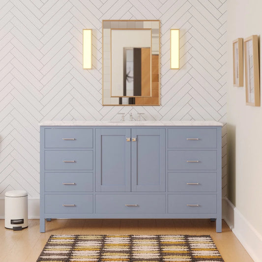 60" Single Bathroom Vanity with Powder Blue Cabinet and Engineered White Top