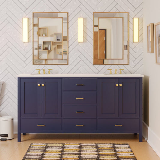 72" Double Bathroom Vanity with Royal Blue Cabinet and Engineered White Top