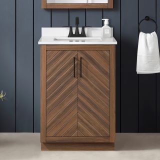 Glacier Bay Huckleberry 24 in. W x 19 in. D x 34 in. H Single Sink Bath Vanity in Spiced Walnut with White Engineered Stone Top