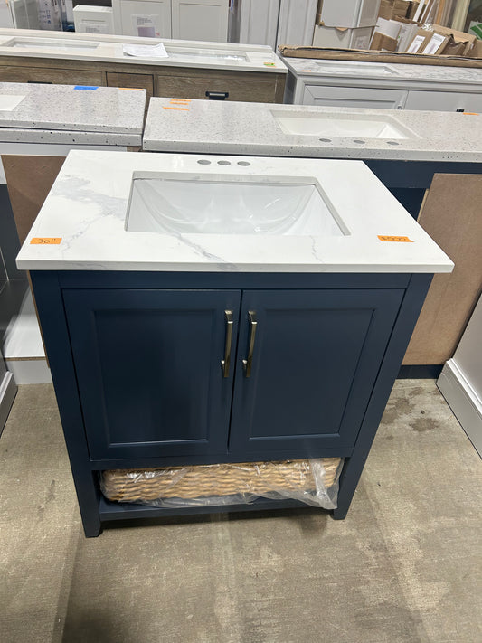 Newhall 30 in. W x 22 in. D x 34 in. H Single Sink Bath Vanity in Grayish Blue with White Engineered Marble Top