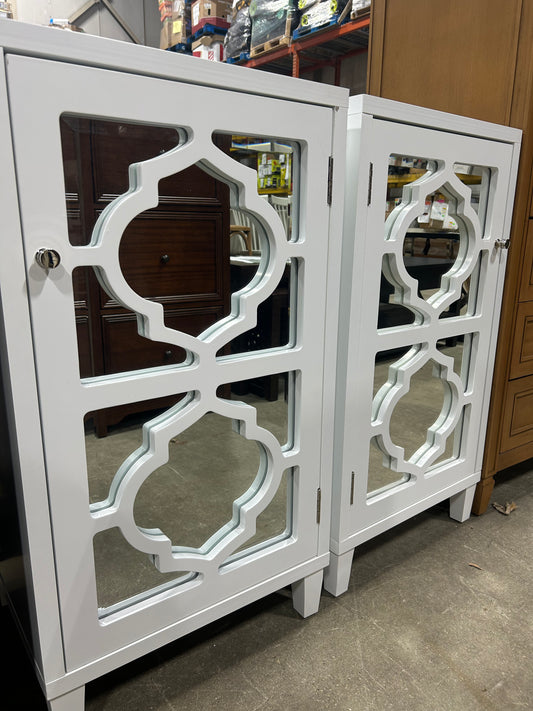 Mirrored Side Cabinet, White, set of 2