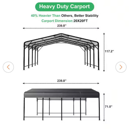 20 ft. W x 20 ft. D Metal Carport, Car Canopy and Shelter
