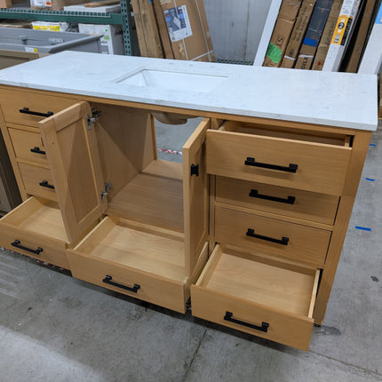 ARIEL Cambridge 60 in. Single Sink Freestanding Bathroom Vanity in Oak with Carrara White Quartz Top