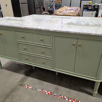 Collette 72 in. Double Sink Freestanding Bathroom Vanity in Moss Green with White Carrara Marble Top