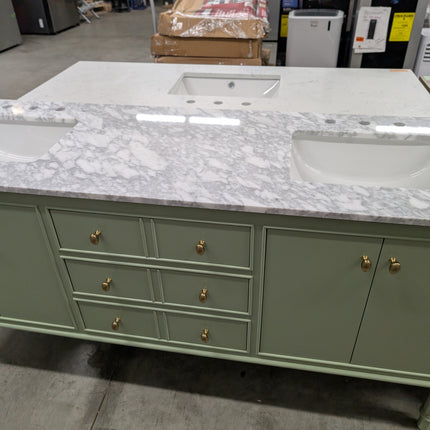 Collette 72 in. Double Sink Freestanding Bathroom Vanity in Moss Green with White Carrara Marble Top