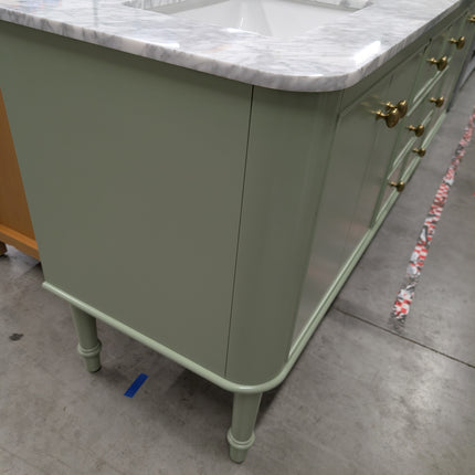 Collette 72 in. Double Sink Freestanding Bathroom Vanity in Moss Green with White Carrara Marble Top
