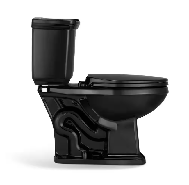 Newcastle 12 in. Rough In Two-Piece 1.0 GPF/1.28 GPF Dual Flush Elongated Toilet in Black, Seat Included