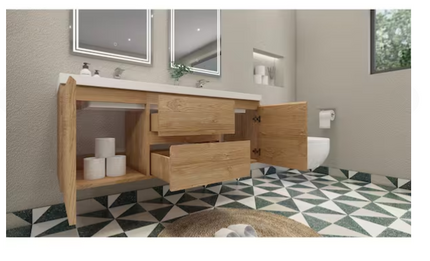 (X) Bohemia 60" Vanity New England Oak w/Acrylic Top White