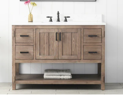 (Y) Harvey 48" Rustic Modern Farmhouse Vanity with Carrara White Top - Brown Spruce