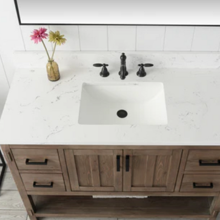 (Y) Harvey 48" Rustic Modern Farmhouse Vanity with Carrara White Top - Brown Spruce