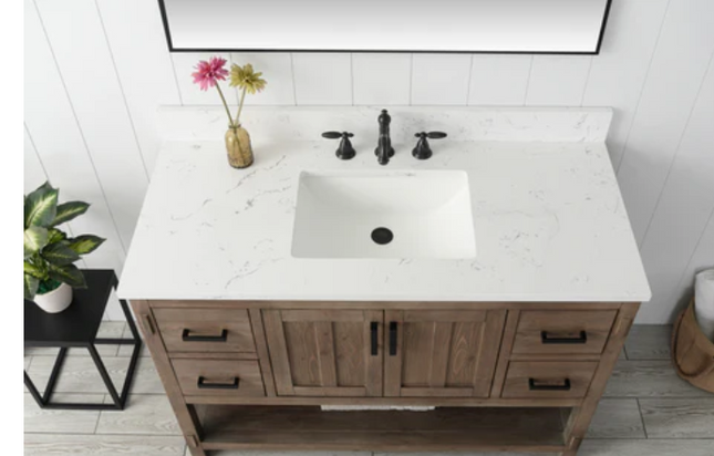 (Y) Harvey 48" Rustic Modern Farmhouse Vanity with Carrara White Top - Brown Spruce