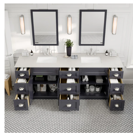(AA) Epic 96" Charcoal Gray Double Sink W/Carrara Quartz Top