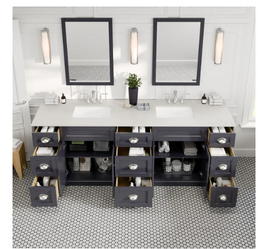 (AA) Epic 96" Charcoal Gray Double Sink W/Carrara Quartz Top