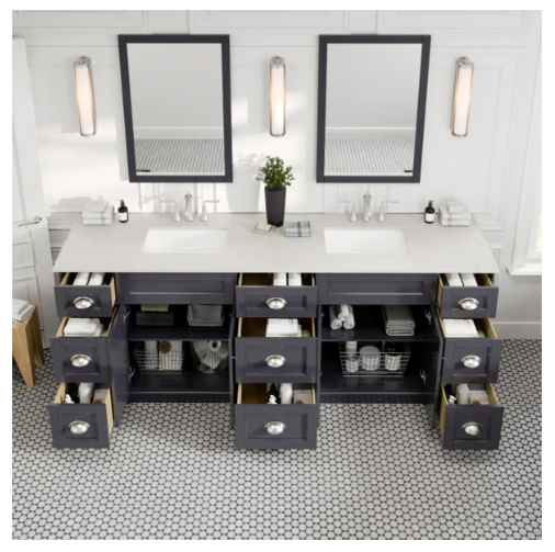 (AA) Epic 96" Charcoal Gray Double Sink W/Carrara Quartz Top