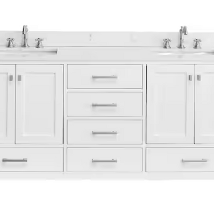 (AB) Bath Mist 72" Double Sink Freestanding Bath Vanity in White with White Engineered Top