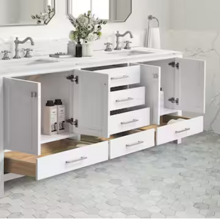 (AB) Bath Mist 72" Double Sink Freestanding Bath Vanity in White with White Engineered Top