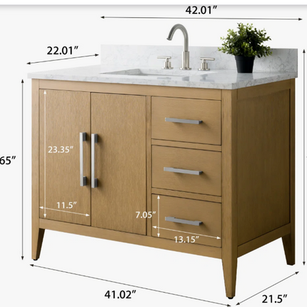 (AC) Vanity Art 42" Oak Single Bathroom Vanity w/Marble Top